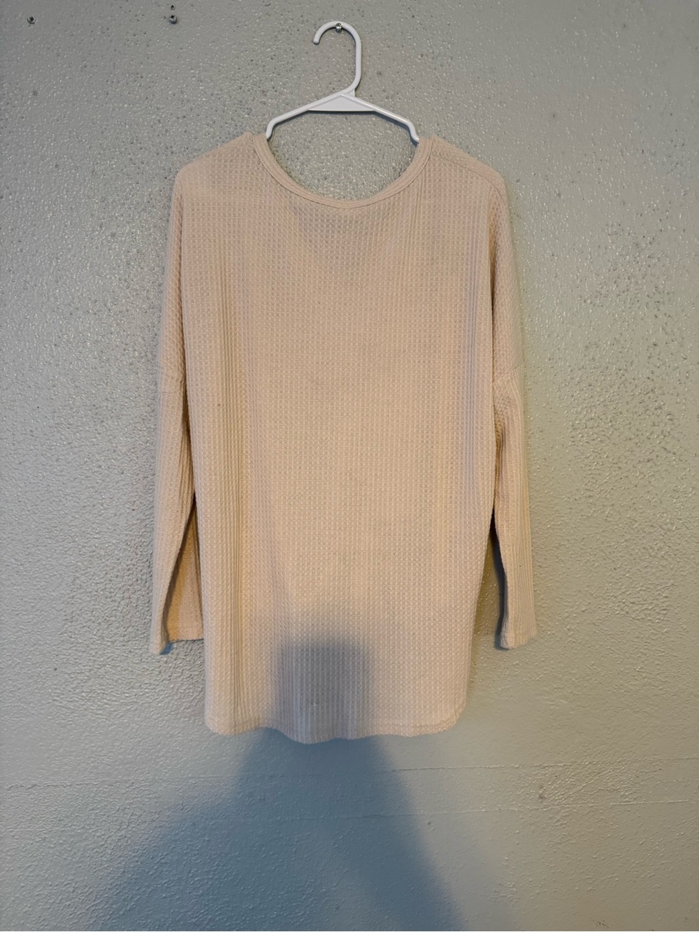 Light Beige Waffle Knit Button-Front Tie Top - Picture 4 of 4